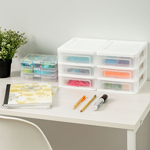 IRIS USA Small 3-Drawer Desktop Organizer, 4 Pack, Stackable, for Office, School, Stationery, Makeup Organizer, Bathroom, Utility, Medical Supplies, Desk Organizer, Versatile Storage, White - color: White, style: Small - 4 Pack