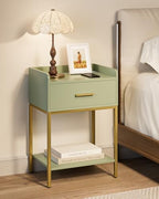 Nightstand,Modern Bedside Table Night Stand with Storage Drawer and Open Shelf,Small End Side Table for Bedroom,Living Room,Green - color: Green
