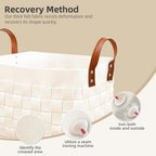 BOLDMONEKY Blankets Basket 16.5 " x13 " x13 " , Large Rectangular Laundry Hamper with Leather Handle, Soft Dog Toy Basket for Storage-Beige - color: Beige
