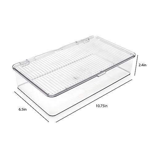 Isaac Jacobs Small Stackable Organizer Bin (10.75” x 6.5” x 2.4”) w Hinged Lid Clear Storage Box Home Office School Fridge Bathroom Kitchen Pantry Container BPAFree Food Safe (Small Clear) (Pack of 2) - size: Small (Pack of 2)