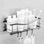 KINCMAX Premium Shower Caddy - Self Adhesive Shower Shelf with 4 Hooks - No Drill Large Capacity Stainless Steel Rack - Aesthetic Organizer for Bathroom Wall Decor - Matte Black - style: Shower Caddy (Black)