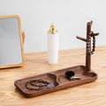 Solid Wood Key Holder with Tray, Black Walnut Key Tray & 3-Tier Jewelry Stand - Entryway Key Bowl Organizer for Keys, Wallet, Phone, Watch, Rings, Bracelets | Wooden Key Holder (11.8"x4.7"x8.3")