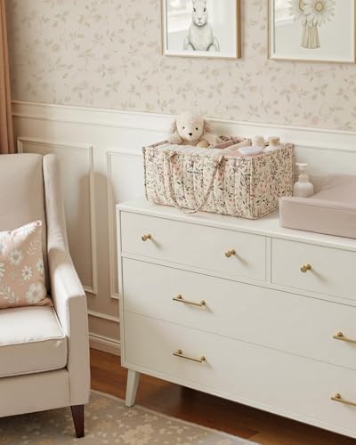 Blissful Diary Floral Diaper Caddy Organizer, Stylish Nursery Storage Basket, Diaper Bag,Gift for Baby Shower, Baby Registry Must Have, Newborn Essentials, Pastoral Daisy - color: Pastoral Daisy