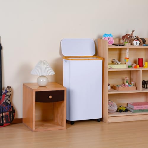 Slim Laundry Basket with Wheels,Narrow Hampers for Laundry,Freestanding Laundry Hamper with Lid&Bamboo Handles,Collapsible & Waterproof Tall Cloth Hamper for Dorm Family(60L White) - color: White, size: 60L with Wheels