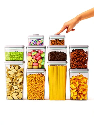 Airtight Food Storage Containers with Lids - 10PCS Stackable Modular Pantry Organization and Storage Set for Flour, Spaghetti & Cereal - Clear Kitchen Canisters with Measurement Scales - color: 10 Pcs Assorted Container Set