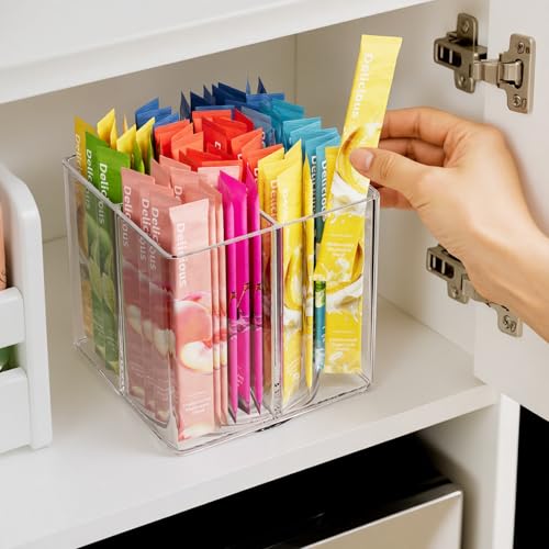 Drink Packet Organizer, Rotating Turntable Organizer with 4 Compartments, Clear Lazy Susan for Powdered Drink Mix, Water Flavor Packets, Coffee, Tea – Space-Saving Countertop Organizer - size: 1 Pack - 4 Section