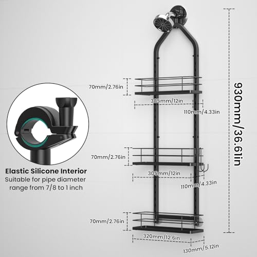 Shower Caddy Hanging, Adjustable Anti-Swing-Over The Shower Head Caddy, 3 Tier Height Bathroom Storage Organizer Bathroom Shelves Basket Rack Shower Caddies (3Tier) - color: black, size: 3tiers