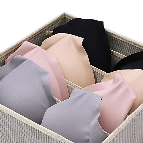 DIOMMELL Set of 4 Foldable Cloth Storage Box Closet Dresser Drawer Organizer Fabric Baskets Bins Containers Divider for Clothes Underwear Bras Socks Lingerie Clothing, Grey 22-0000 - color: Light Grey