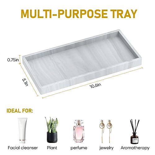Silicone Bathroom Tray,Shatterproof Bathroom Vanity Tray,High-Grade Silicone Durable Rectangle Tray for Bathroom Trays for Counter Soap Dispenser Tray-Large 10.6 * 5.1 in - color: Marble Pattern, size: 10.6" x 5.1" x 0.8"