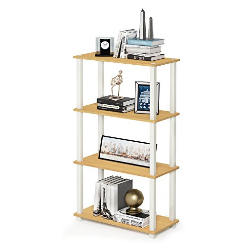 Furinno TURN-S-TUBE Storage Shelves, 4-Tier Book Shelf, Corner Shelf, Toolless Open Shelves, for Organization and Storage, Living Room, Garage, Home Office, Beech - color: Beech/White, size: 4-Tier Square Tube