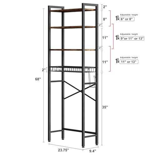 Kalrin Over-The-Toilet Storage Rack, 4-Tier Bathroom Organizer Shelf Over Toilet with Adjustable Shelf and Basket, Freestanding Space Saver Bathroom Shelves Above Toilet for Room (Vintage Brown) - color: Brown