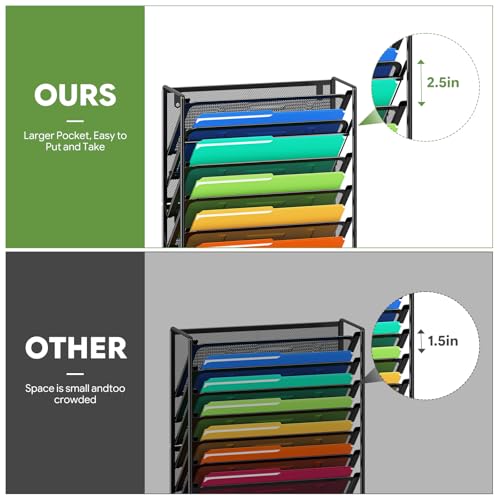 Ekisemio 7-Tier Wall File Organizer, Hanging Mesh File Holder with 4 Hooks, Sturdy Metal File Rack for Desk or Wall, Home Office Storage, Black