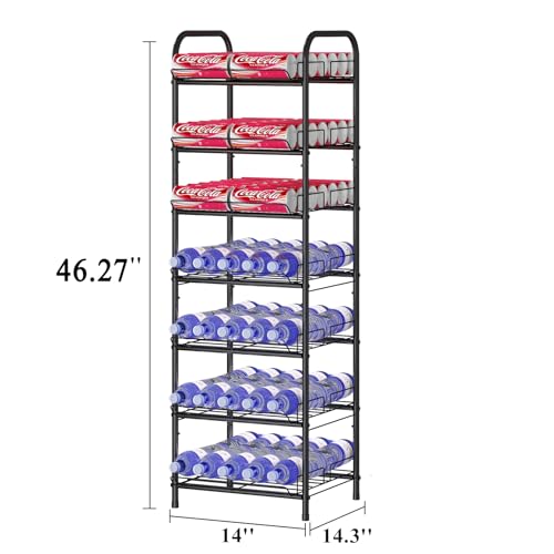 GILLAS 7 Tier Without Wooden Top Water Bottle Storage Rack, Free Standing Vertical Metal,Water Bottle Organizer, Large Capacity Bottled Rack Water Holder Stand for Cabinet Kitchen Party Pantry,Black - size: 7 Tier Without Wooden Top