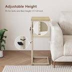 Vagusicc C Shaped End Table, 32'' Tall Side Table for Couch, Adjustable Height Small Couch Side Table for Small Spaces, End Table Slide Under Sofa Table TV Tray Table Arm Table for Living Room - color: Natural