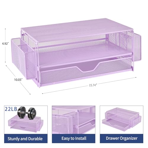 AUPSEN Computer Monitor Stands Riser，2-Tier Desk Organizers and Accessories, Office Desk Accessories Organizer with Drawers and 2 Pen Holder for Office Supplies (Purple) - color: Purple Metal