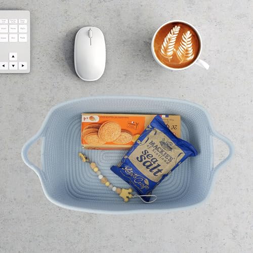 XUANGUO Woven Cotton Rope Storage Basket with Handles for Organizing Shelves Closet Small Cat Dog Pet Toy Baskets Box Bin Decorative Rectangle Baby Nursery Basket Gift Basket Empty blue - color: blue