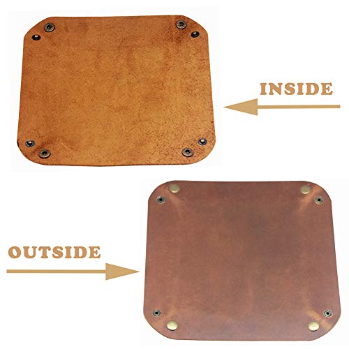 boshiho Valet Tray for Men, Leather Jewelry Catchall Key Phone Coin Box Change Caddy Bedside Storage Box (Crazy Horse Leather - Light Brown) - color: Crazy Horse Leather - Light Brown