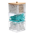 Hipiwe 3 Tiers Acrylic Cotton Swab Organizer Clear Qtip Holder with Lid Stackable Bathroom Accessories Storage Box for Office Living Room Bathroom, 3.7 x 3.5 x 7.8 Inch