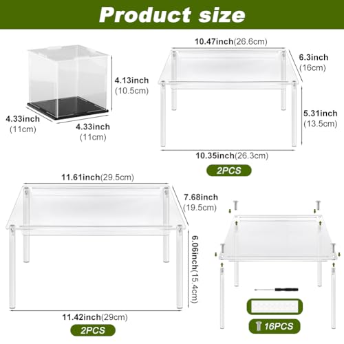 Clear Cabinet Organizer, 4 Pack Acrylic Cabinet Organizer and 1PC Acrylic Display Box, Stackable Spice Rack Organizer Shelf for Kitchen Dishes, Spices, Soda Cans and Bottles