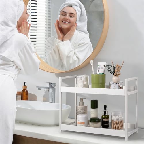 Bathroom Counter Organizer 2 Tier Vanity Storage Countertop Shelf Makeup Organizer Perfume Tray Skincare Holder for Sink, Dresser, Kitchen, Large White - color: White, size: Large