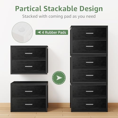 BOLUO Stackable Storage Drawers Closet Organizers and Storage Fabric 2 Drawer Dresser for Bedroom Set of 2 Black Modern - color: Black, size: L(15.7"D x 21.1"W x 16.1"H)