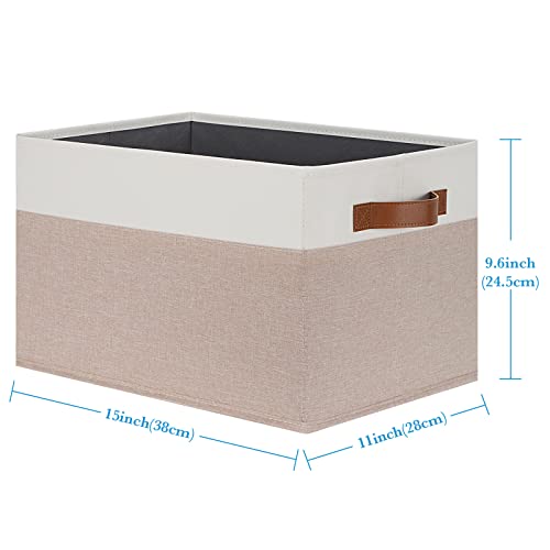 Large Fabric Storage Bins, Foldable Fabric Storage Baskets for Shelves, Sturdy Storage Boxes with PU Handles for Organizing Closet Home Bedroom Office (26L, 3 Packs, Pink&White) - color: White with Pink, size: Large-3pcs