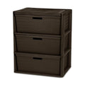 Brown Storage Drawer, 3 Drawer Plastic Weave Wide Tower with Pull Handles - color: Dark brown