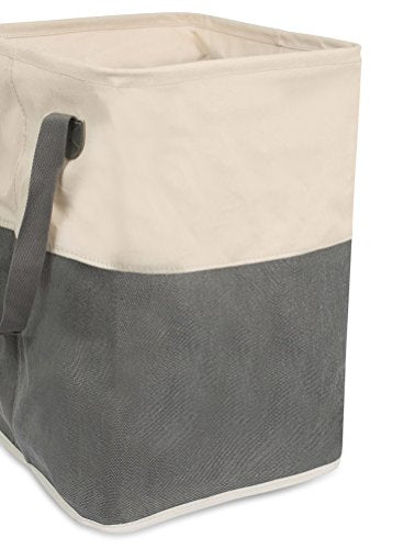 BirdRock Home Square Cloth Laundry Hamper with Handles - Dirty Clothes Sorter - Easy Storage - Foldable - Grey and White Canvas - color: Grey