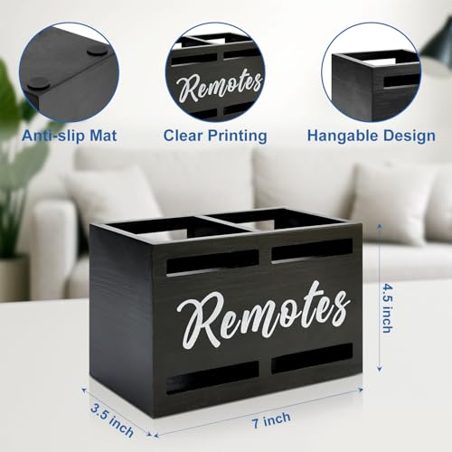 Wooden Remote Control Holder Wall Mount Remote Caddy for Table Bed TV Controller Holder Remotes Control Organizer for Wall Bedside Decorative Remotes Storage Box for Nightstand Couch Organizer 2 Slots - color: Black, size: 2 Slot