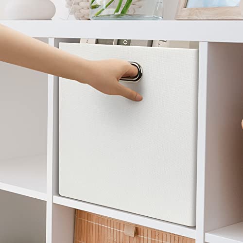 Posprica Fabric Storage Cubes, 13x13 Collapsible Storage Bins with Dual Handles, Foldable Storage Boxes Basket for Closet Shelf Cabinet Bookcase Organization, Set of 4, White - color: White, size: 13×13×13/4pcs