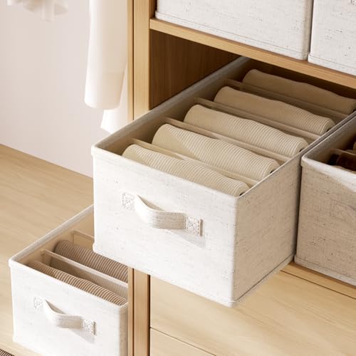 3 Pack Large Wardrobe Clothes Organizer and Storage, Fabric Sweater Organizer for Closet with Handles 5 Grids Foldable Drawer Dividers for Pants, Jeans, T-shirts, 20.8"×11.2"×7.5"