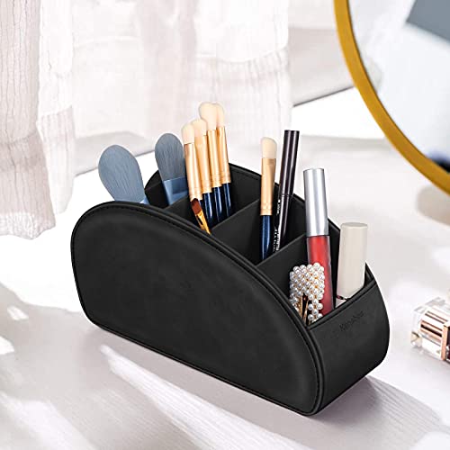 Remote Control Holder with 5 Compartments, KENOBEE Anti-slip Desktop Caddy Storage Organizer for Remote Controllers, Office Supplies, Makeup Brush, Media Accessories, Black - color: Black, size: Small