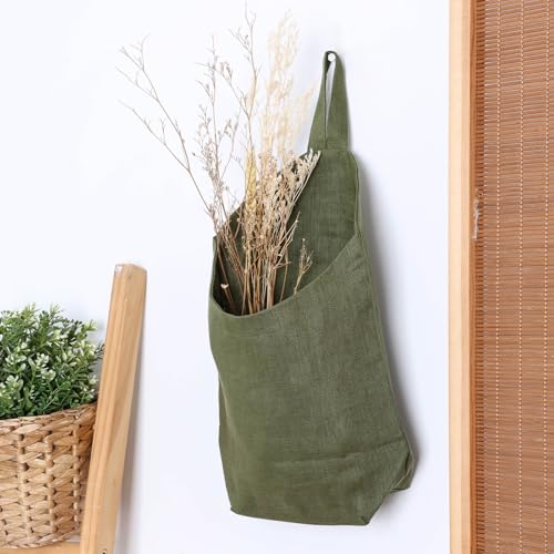 100% Linen Hanging Storage Bags Baskets 2 Pcs, Small Wall Storage Bag for Kitchen, Bedroom, RV Camper Organizer, Sewing Room, Nursery Storage, Kids Room, Army Green - color: Army Green