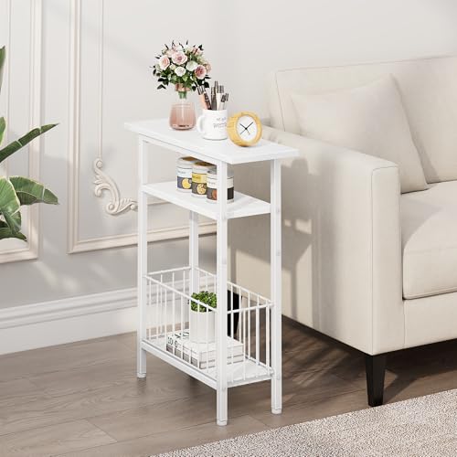 Vagusicc Narrow Side Table, Skinny Side Table for Couch, 3-Tier Small End Table for Small Spaces, Bed Side Tables with Storage, 25.2" Tall Slim Nightstand Bedside table for Living Room, Bedroom, White - color: White, style: Ordinary