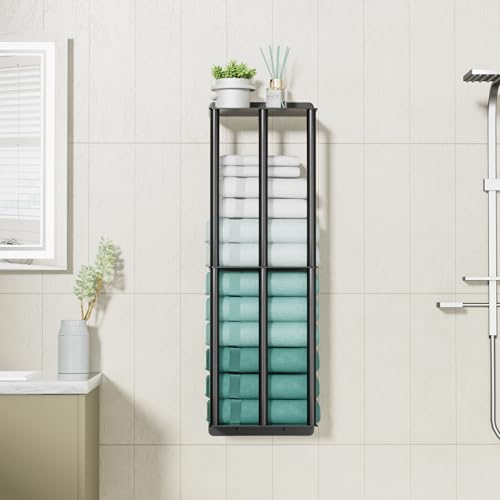 susswiff Towel Racks for Bathroom: 26 Inch Wall Mounted Towel Holder, Upgrade 2-Tier Towel Rack with 3-Vertical-Bars and 3-Steel-Shelves, for Modern Decor Bathroom Towel Storage (Matte Black) - size: B-26"