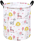 KUNRO Kids Laundry Hamper Clothes Gift Basket Storage Laundry Baskets Organizer Bin with Handles for Nursery Room (Pink Zoo) - color: Pink Zoo
