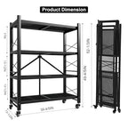 Grezone Foldable Shelves 4 Tier Heavy Duty Metal Storage Shelves with Wheels - No Assembly Collapsible Shelving Unit for Kitchen Garage Hold up to 1000 lbs - size: 39‘’W x 13.5''D x 49.8''H