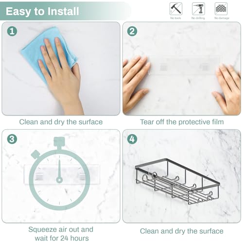 Shower Shelves for Inside Shower, 2 Pack Adhesive Bathroom Caddy Organizer Basket Rack for Storage and Organization, Wall Suction Bath Bathtub Shampoo Holder Set for RV Camper, Black - color: Black, size: Large 2 Pack
