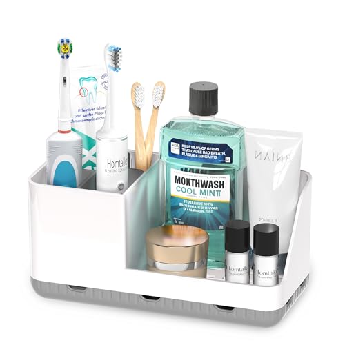 Toothbrush Holders for Bathroom Counter - Detachable Bathroom Organizer and Storage Electric Toothbrush and Toothpaste Holder, Bathroom Decor Accessories for Countertop, Shower, Sink - color: Whitegrey