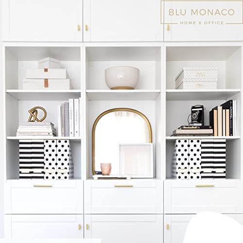 BLU MONACO | Cardboard Magazine File Holder Set of 4 | Vertical Magazine File Holder for Desk and Shelves | Standing File Holder for Classroom School Paper Storage - color: Gold Dots Black Stripes