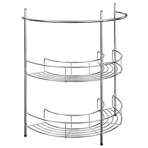 Pedestal Sink Organizer - Compact Under the Sink Rack with 2 Storage Shelves and Towel Holder - Space Saving Bathroom Storage by Lavish Home - color: Silver