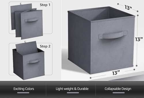 Sorbus Fabric Storage Cubes - 6 Foldable Storage Bins for Organizing Pantry, Cubbies, Toy Box - Clothes Storage & Closet Organizer - 13 Inch Collapsible Cube Baskets for Shelves with Handle - color: Gray, size: 13 Inch