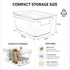MOONEDGE Small Clear Plastic Storage Bins with Lids and Handles,Stackable Small Item Organizer Containers for Vanity,Craft,Office,Fridge,Kitchen,Pantry,Bathroom,Closet - 4 Pack (10×6×5 in) - size: 4 Pack