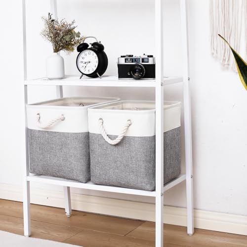13 x 13 Inch Storage Cubes,6 Pack Cube Storage Bins for Shelves，Fabric Collapsible Storage Bins with Handles, Foldable Storage Basket for Organizing Clothes, Toys, Books (White&Gray) - color: White&Gray（cube）