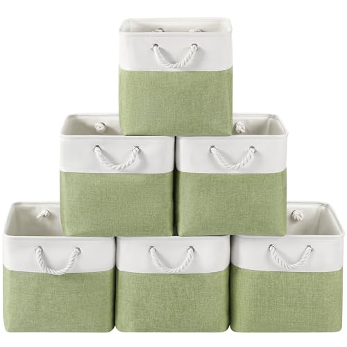 13 x 13 Inch Cube Storage Bins, 6 Pack Fabric Storage Basket with Handles, Foldable Boxes Organizer for Shelf Baskets for Home, Clothes (White/Green) - color: WhiteGreen, size: 13inX13inX13in-6P