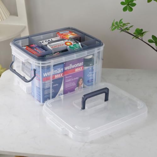 HEY FOLY 15qt Blue Medicine Organizer Storage Box with Tray, Plastic First Aid Box Empty, Thickened Medicine Container Chest, Multipurpose Medical Case with Labels, Blue Medicine Caddy - color: Blue