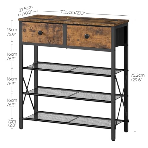 YATINEY 4 Tier Shoe Rack, Large Capacity Shoe Storage Organizer, Metal Shoe Shelf with Drawer and Wooden Top, for 16 Pairs of Shoes, for Entryway, Closet, Rustic Brown and Black SS24BR - color: Rustic Brown + Black, size: 27.7" x 10.8" x 29.6"