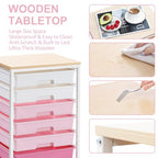 Rolling Cart with Drawers,Storage Cart with 8 Drawers and Wooden Tabletop,Utility Cart for Living Room,Classroom, Bedroom,Bathroom,Dorm,Office,Rose Pink - color: Rose Pink