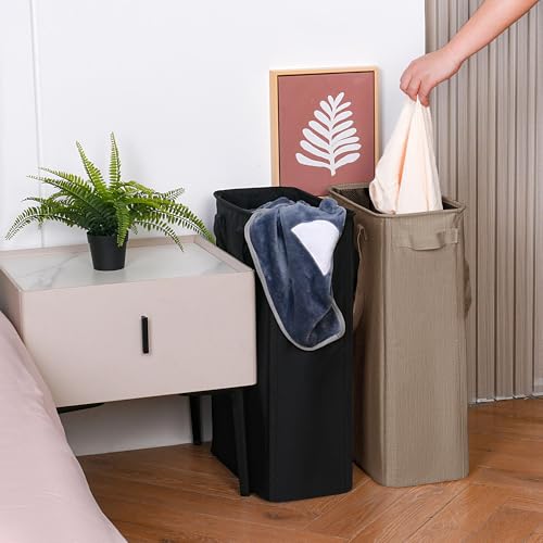 efluky Slim Laundry Basket, Narrow Laundry Hamper with Handles, Collapsible Dirty Clothes Hamper, Tall Laundry Bin for Laundry Room, Dorm and Bedroom, 12.7 Gallons(48L) Flax Brown - color: Flax Brown, size: 48L without Lid