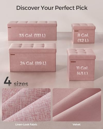 SONGMICS Storage Ottoman, Foldable Small Ottoman Foot Rest, 12.2 x 16.1 Inches Foot Stool, Load up to 286 lb, for Living Room, Bedroom, Dorm, Jelly Pink ULSF200R01 - color: Jelly Pink, style: Velvet